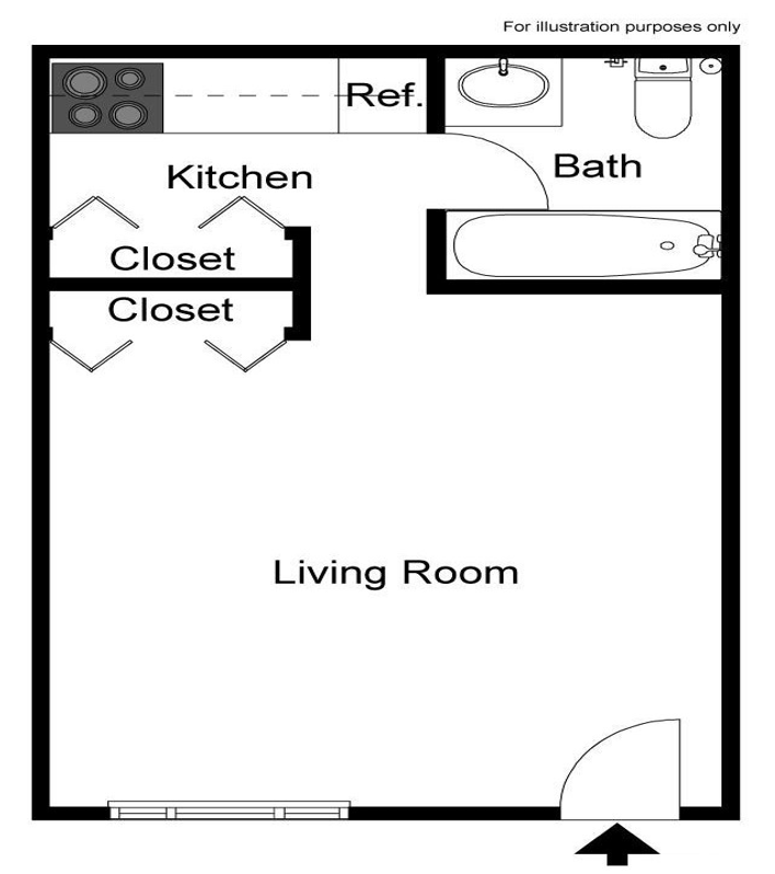 Floor plan for studio, 1 bath, 288 sqft